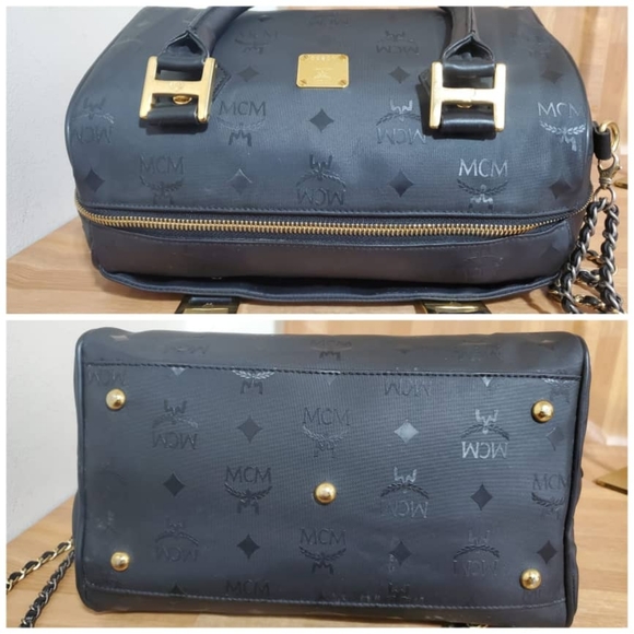 Authentic MCM Signature Visetos Monogram Boston Bag with Strap - Picture 7 of 12